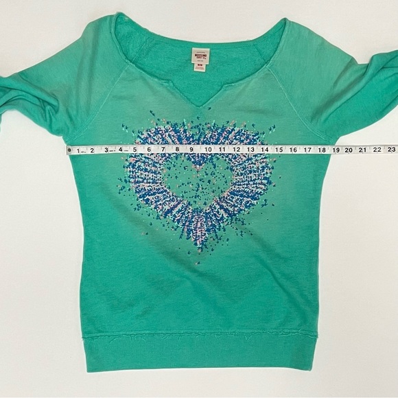 3/$30 Mossimo Supply Co Distressed Graphic Pullover Sweatshirt Turquoise Medium - Picture 10 of 12